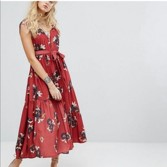 Free People “All I Got” Floral Tiered Pleated Maxi Dress Rust Red - Picture 16 of 16
